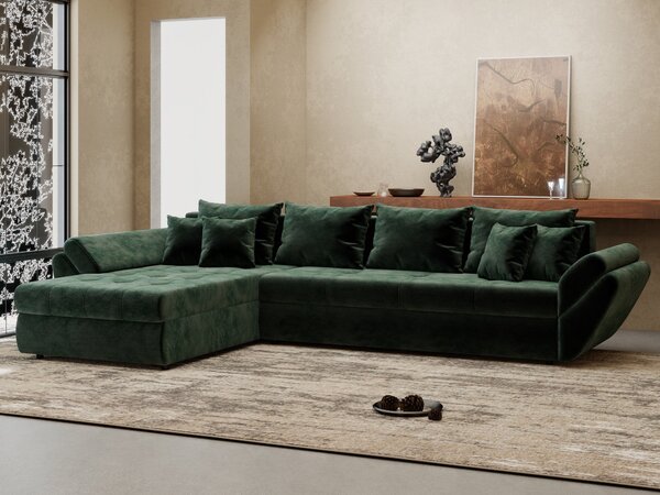 Colțar extensibil dumonde cu ladă de depozitare Loana XL Monolith Verde 335x185 cm