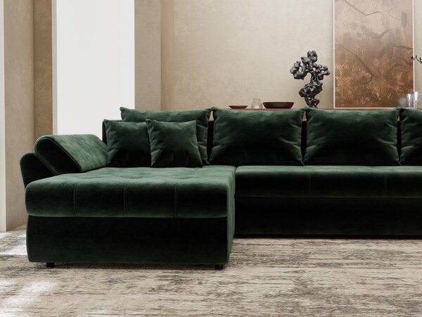 Colțar extensibil dumonde cu ladă de depozitare Loana XL Monolith Verde 335x185 cm
