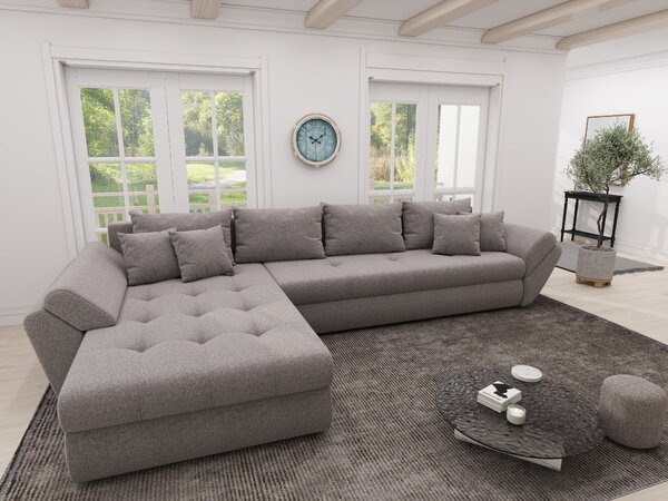 Colțar extensibil dumonde cu ladă de depozitare si sezut confortabil din spuma high-density, Loana XL Monte Gri 16 335x185 cm