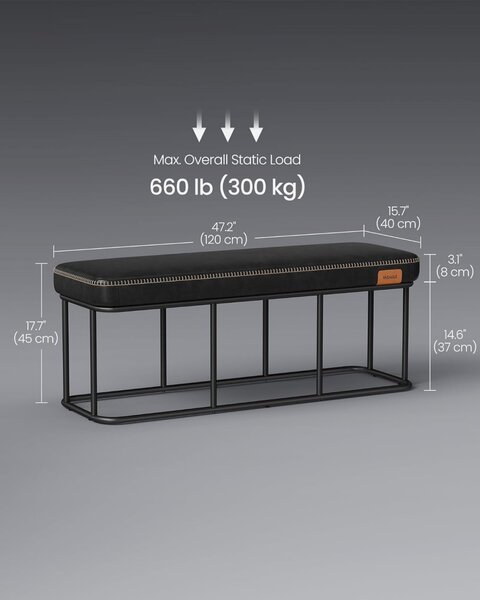 Bancuta intrare hol, Vasagle, Negru, 120x40x45 cm
