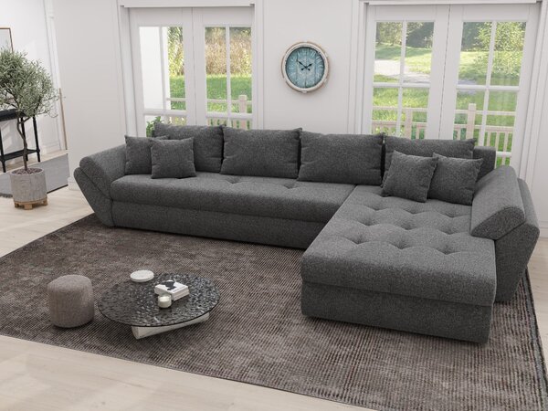 Colțar extensibil dumonde cu ladă de depozitare si sezut confortabil din spuma high-density, Loana XL Monte Gri 90 II 335x185 cm