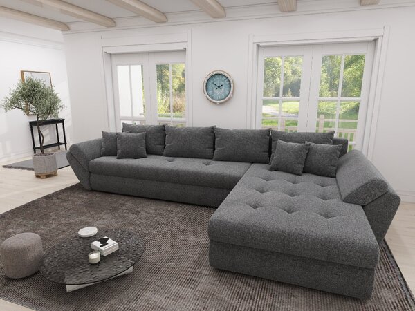 Colțar extensibil dumonde cu ladă de depozitare si sezut confortabil din spuma high-density, Loana XL Monte Gri 90 II 335x185 cm