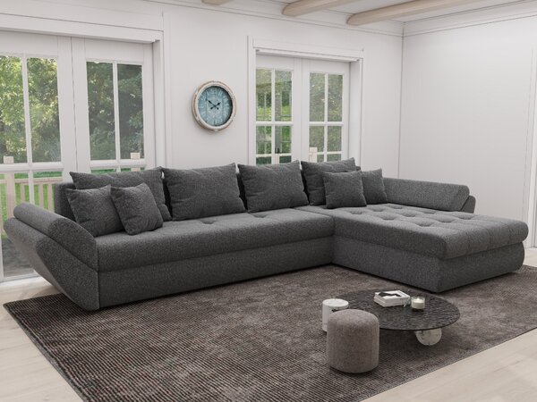 Colțar extensibil dumonde cu ladă de depozitare si sezut confortabil din spuma high-density, Loana XL Monte Gri 90 II 335x185 cm