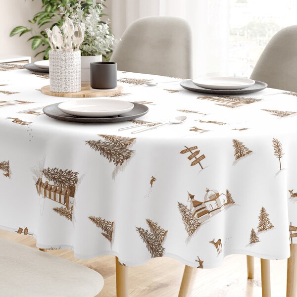 Goldea față de masă 100% bumbac solid - peisaj montan - ovală 140 x 200 cm