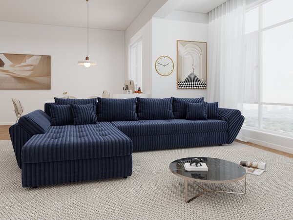 Colțar extensibil dumonde cu ladă de depozitare si sezut confortabil din spuma high-density, Loana XL Tilia Albastru 335x185 cm