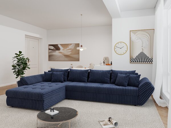 Colțar extensibil dumonde cu ladă de depozitare si sezut confortabil din spuma high-density, Loana XL Tilia Albastru 335x185 cm