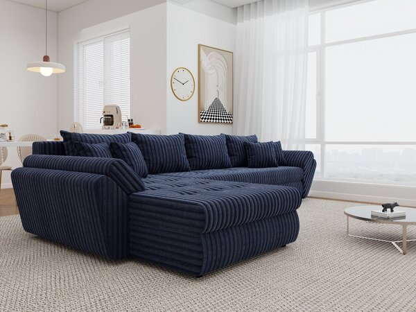 Colțar extensibil dumonde cu ladă de depozitare si sezut confortabil din spuma high-density, Loana XL Tilia Albastru 335x185 cm
