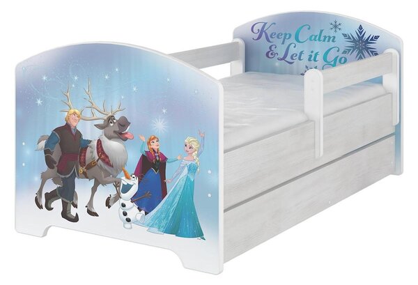 Pat pentru copii cu barieră - Regatul de gheaţă - decor pin norvegian Oskar bed Frozen 160x80 cm pat fără spațiu de depozitare