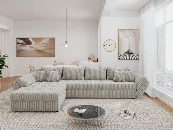 Colțar extensibil dumonde cu ladă de depozitare si sezut confortabil din spuma high-density, Loana XL Tilia Bej 08 335x185 cm