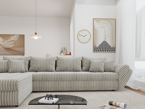 Colțar extensibil dumonde cu ladă de depozitare si sezut confortabil din spuma high-density, Loana XL Tilia Bej 08 335x185 cm