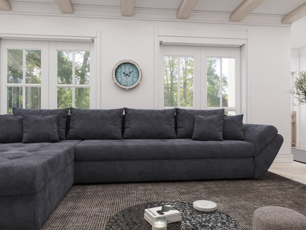 Colțar extensibil dumonde cu ladă de depozitare si sezut confortabil din spuma high-density, Loana XL Vibe Gri Antracit 335x185 cm