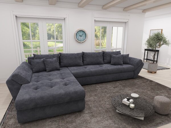 Colțar extensibil dumonde cu ladă de depozitare si sezut confortabil din spuma high-density, Loana XL Vibe Gri Antracit 335x185 cm