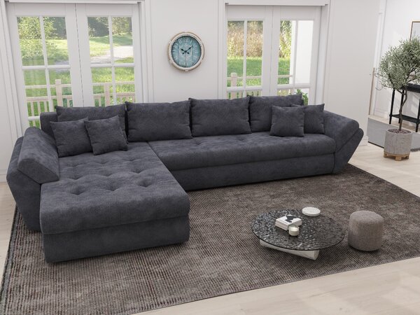 Colțar extensibil dumonde cu ladă de depozitare si sezut confortabil din spuma high-density, Loana XL Vibe Gri Antracit 335x185 cm