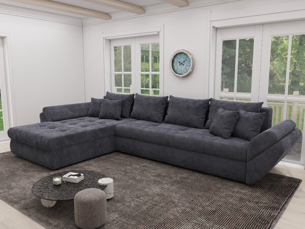 Colțar extensibil dumonde cu ladă de depozitare si sezut confortabil din spuma high-density, Loana XL Vibe Gri Antracit 335x185 cm