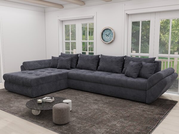 Colțar extensibil dumonde cu ladă de depozitare si sezut confortabil din spuma high-density, Loana XL Vibe Gri Antracit 335x185 cm