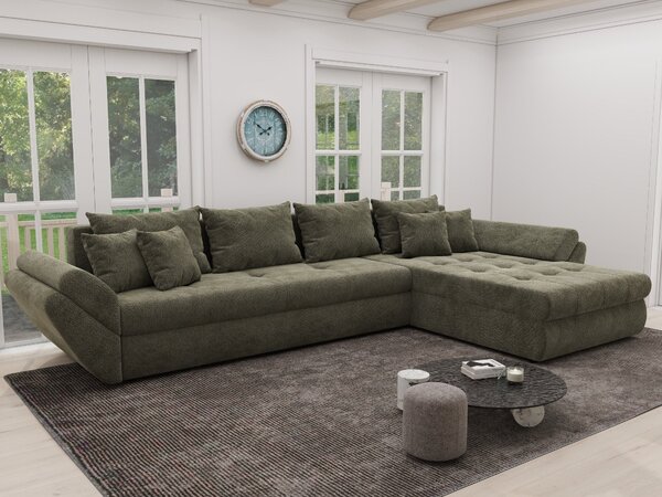 Colțar extensibil dumonde cu ladă de depozitare si sezut confortabil din spuma high-density, Loana XL Vibe Olive II 335x185 cm