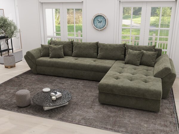 Colțar extensibil dumonde cu ladă de depozitare si sezut confortabil din spuma high-density, Loana XL Vibe Olive II 335x185 cm