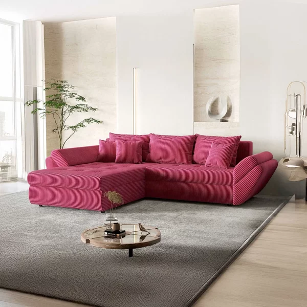 Colțar extensibil dumonde cu ladă de depozitare Loana Zoom Red 270x185 cm