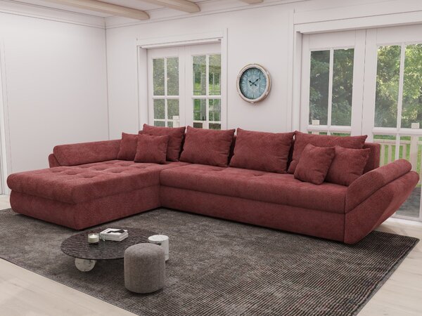 Colțar extensibil dumonde cu ladă de depozitare si sezut confortabil din spuma high-density, Loana XL Vibe Rosu 335x185 cm