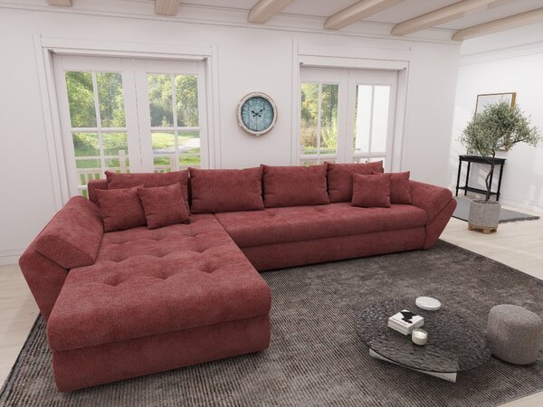 Colțar extensibil dumonde cu ladă de depozitare si sezut confortabil din spuma high-density, Loana XL Vibe Rosu 335x185 cm