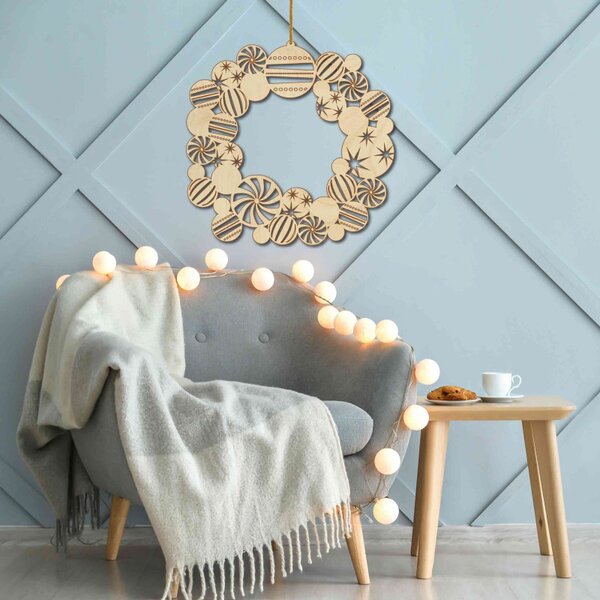 Decor de lemn de Crăciun pe perete | Coroană de flori