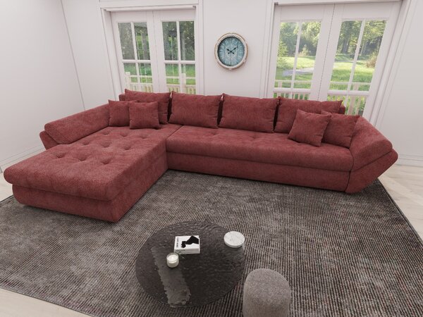Colțar extensibil dumonde cu ladă de depozitare si sezut confortabil din spuma high-density, Loana XL Vibe Rosu 335x185 cm