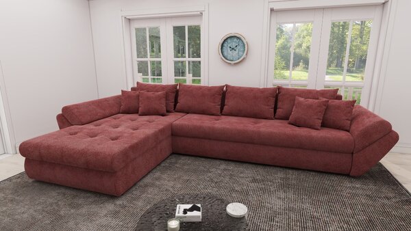Colțar extensibil dumonde cu ladă de depozitare si sezut confortabil din spuma high-density, Loana XL Vibe Rosu 335x185 cm