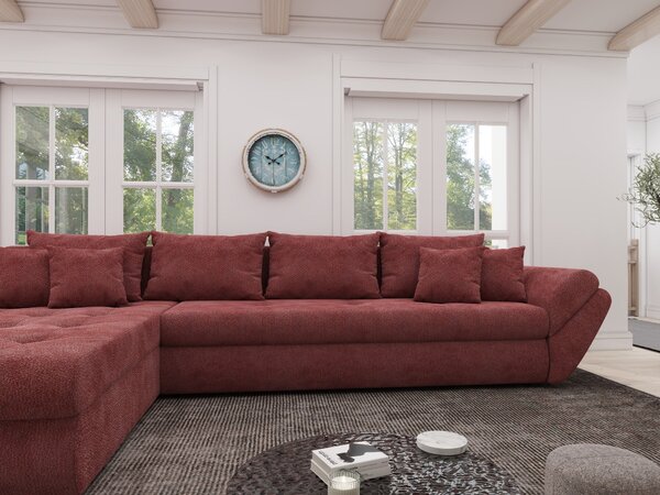 Colțar extensibil dumonde cu ladă de depozitare si sezut confortabil din spuma high-density, Loana XL Vibe Rosu 335x185 cm