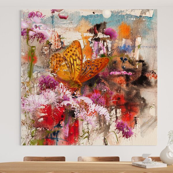Tablou Canvas Premium LuxCanva® B1121, Flori Si Fluturi , Culori, Living, Flori, Mireasma, Dormitor, Fluture, Primavara, Culori Vibrante