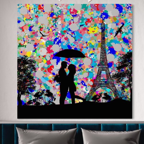 Tablou Canvas Premium LuxCanva® B1119, Love In Paris , Living, Paris, Umbrela, Indragostiti, Dormitor, Turnul Eiffel, Culori Vibrante