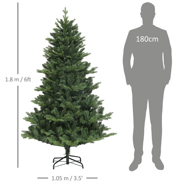 HOMCOM Brad Artificial de Crăciun cu 818 Ramuri, Brad de Crăciun Realist cu Bază de Oțel, Ø105x180 cm, Verde | Aosom Romania