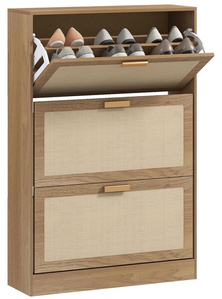 HOMCOM Etajeră pentru 18 Perechi de Pantofi, Dulap cu 3 Uși Rabatabile și Raft Reglabil din Lemn, 80x25x120 cm, Maro | Aosom Romania