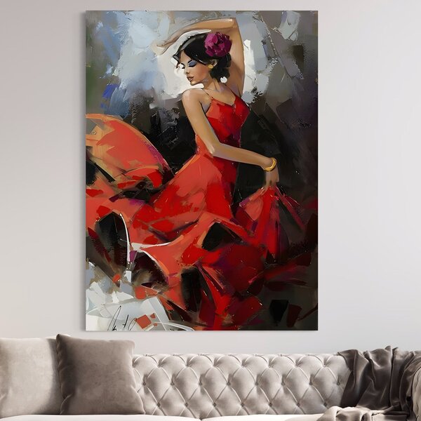 Tablou Canvas Premium LuxCanva® B1112, Dansul Unei Balerine In Rochie Rosie , Living, Balerina, Dansatoare, Scena, Balet, Arta, Dormitor, Dans, Culori Vibrante