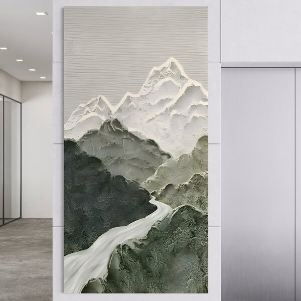 Tablou Canvas Premium LuxCanva® B1107, Green Mountains , Living, Decorativ, Abstract, Munti, Alb, Verde, Natura, Colorat