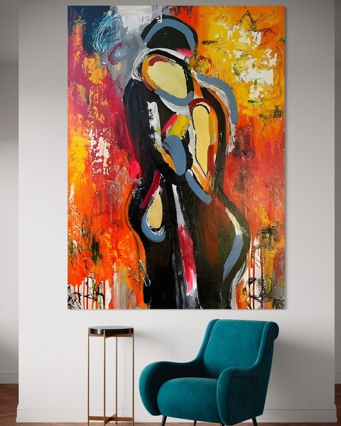 Tablou Canvas Premium LuxCanva® B1105, Iubire Pasionala , Living, Amor, El, Ea, Dragoste, Imbratisare, Cuplu, Indragostiti, Dormitor, Culori Vibrante