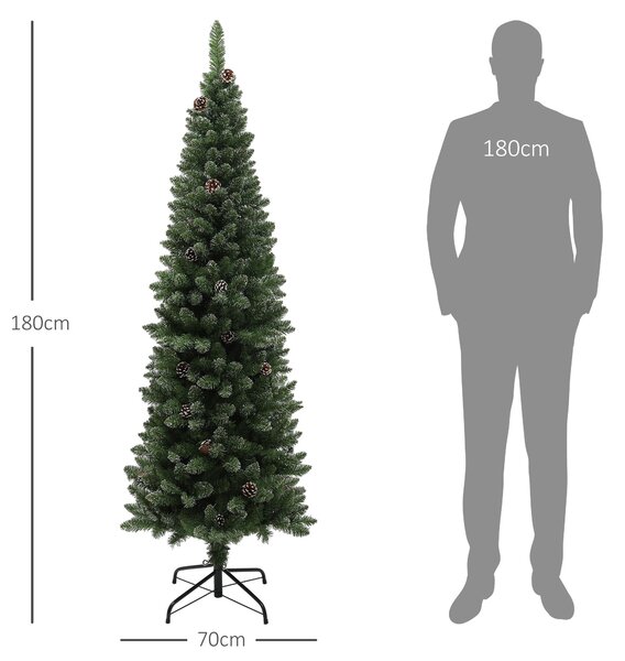 HOMCOM Brad de Crăciun Înzăpezit Înalt cu 618 Crengi, Brad Artificial de Crăciun cu Conuri și Bază, Ø70x180 cm, Verde | Aosom Romania