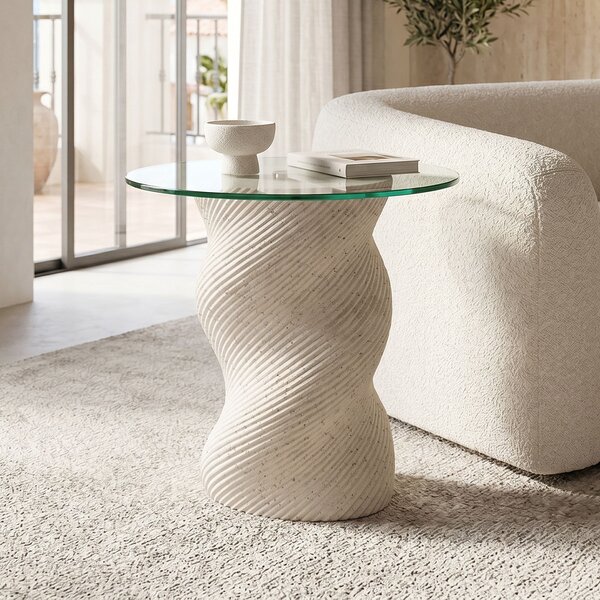 Masuta De Cafea Rotunda Kivana Aspect Travertin MGO D40x63 Cm