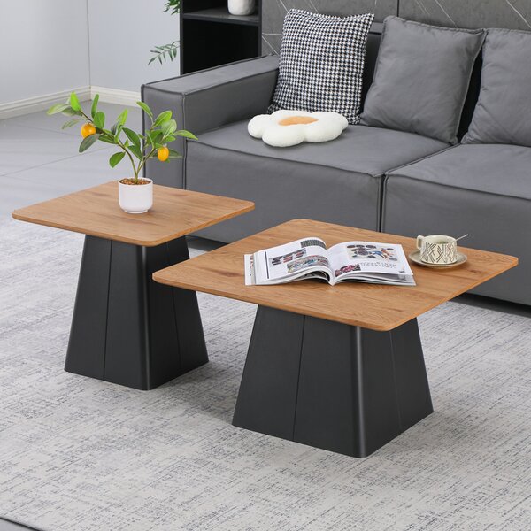 Masuta De Cafea Set 2 Bucati Belkora Negru Metal-MDF Nuanta Naturala