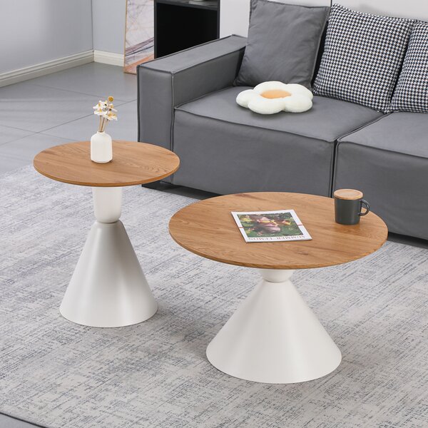 Masuta De Cafea Set 2 Bucati Orlina Alb Metal- MDF Nuanta Naturala