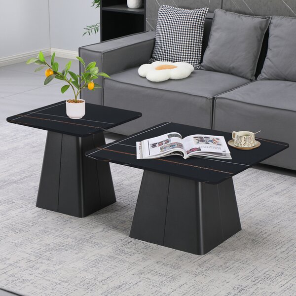 Masuta De Cafea Set 2 Bucati Belkora Metal-piatra Sinterizata Marmura Neagra