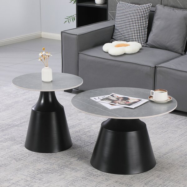 Masuta De Cafea Set 2 Bucati Selorta Negru Metal-piatra Sinterizata Gray Marble