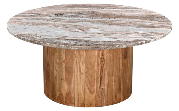 Masuta De Cafea Rotunda Savina Lemn Masiv De Salcam Culoare Naturala Si Blat Din Marmura D90x40 Cm