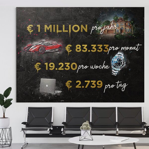 Tablou Canvas Premium LuxCanva® B1100, Viata De Milionar , Birou, Trai, Bogatie, Dolari, Rolex, Milionar, Masina De Lux, Rosu, Culori Vibrante