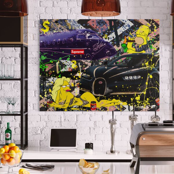 Tablou Canvas Premium LuxCanva® B1094, Homer Simpson , Living, Serial, Comedie, Familie, Avion, Masina De Lux, Culori Vibrante