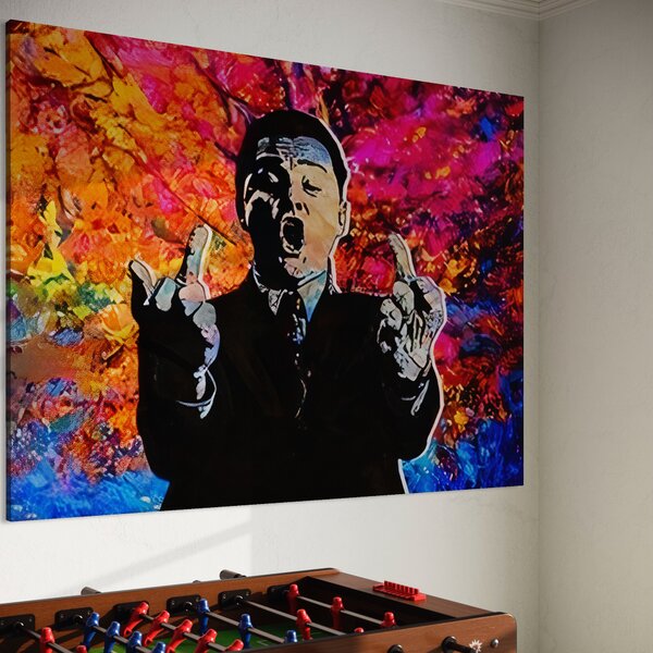 Tablou Canvas Premium LuxCanva® B1085, Middle Fingers the Wolf of Wall Street , Living, Leonardo DiCaprio, Film, Birou, Actor, Cinefil, Decor, Pop Art, Culori Vibrante