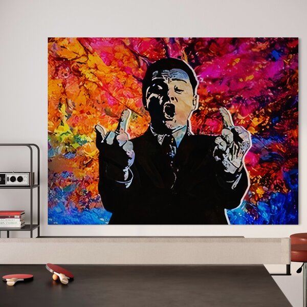Tablou Canvas Premium LuxCanva® B1085, Middle Fingers the Wolf of Wall Street , Living, Leonardo DiCaprio, Film, Birou, Actor, Cinefil, Decor, Pop Art, Culori Vibrante