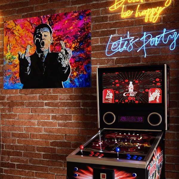 Tablou Canvas Premium LuxCanva® B1085, Middle Fingers the Wolf of Wall Street , Living, Leonardo DiCaprio, Film, Birou, Actor, Cinefil, Decor, Pop Art, Culori Vibrante