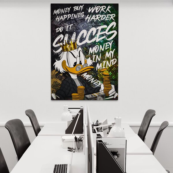 Tablou Canvas Premium LuxCanva® B1069, Work Harder , Decorativ, Birou, Donald, Bani, Succes, Dolari, Motivational, Colorat