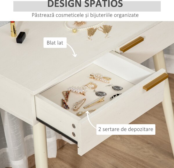 HOMCOM Masă de Toaletă/Machiaj cu Oglindă și 2 Sertare pentru Accesorii, Toaletă de Machiaj din Lemn, 80x40x123 cm, Alb | Aosom Romania