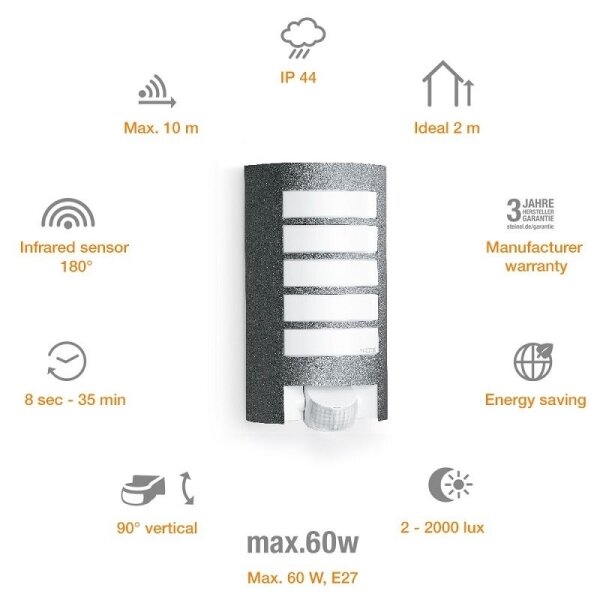 STEINEL 657819 - Iluminat exterior cu senzor L12 1xE27/60W/230V